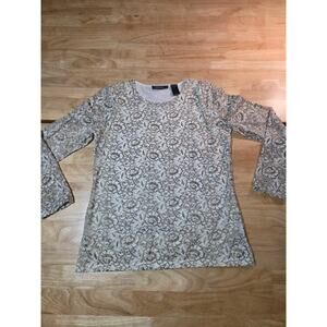 Liz Claiborne white metallic gold lace blouse lined size medium stretch